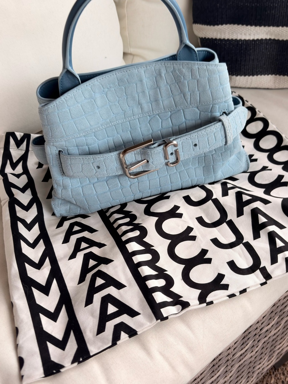 Marc Jacobs Pale Blue Croc-Embossed Belt Crossbody